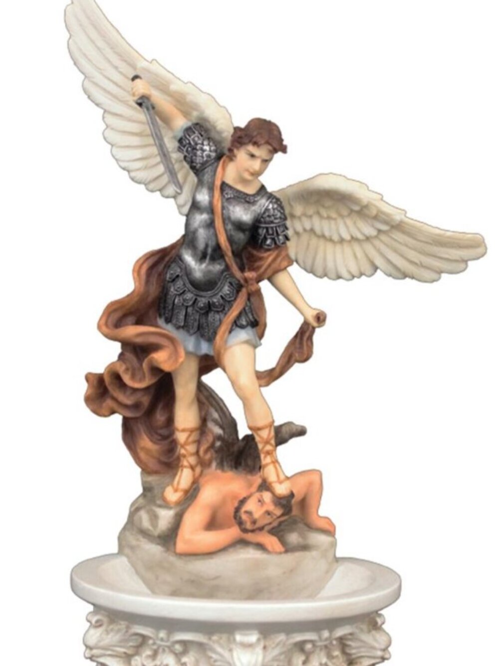 St. Michael Holy Water Font - 8 Inch - Fully Hand-painted - Veronese Collection